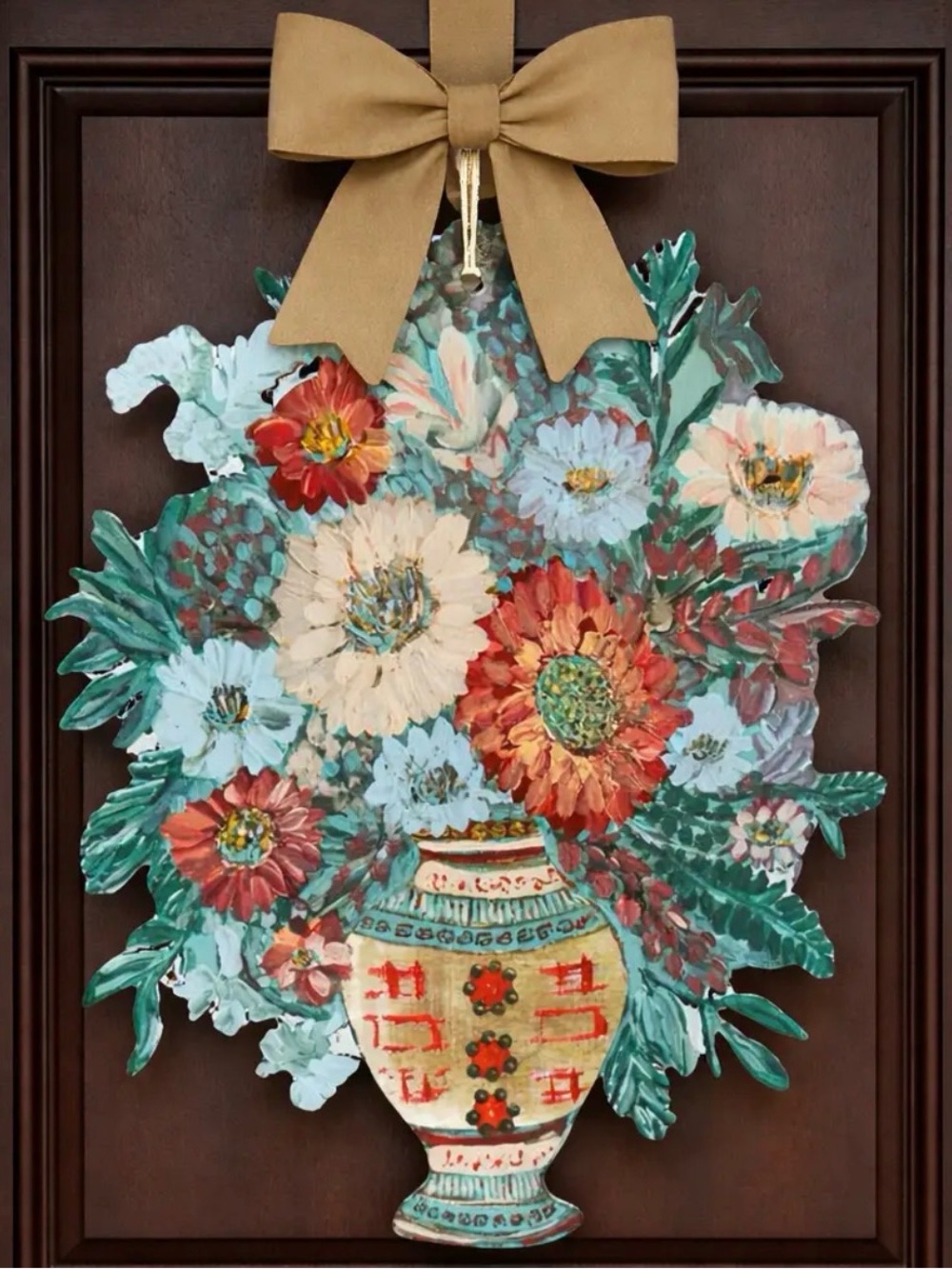 Floral Chinoiserie Ginger Jar Door Hanger Décor - Multicolor New